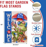 Artofy Welcome 4th of July Frog Large Decorative House Flag, Patriotic Beach Chair Sunshade America Yard Garden Outside Decor, Coastal American USA Burlap Outdoor Home Decoration Double Sided 28 x 40
