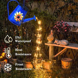 Blue Solar Watering Can with Light,Solar Powered Waterfall Lights 1 Pack 60 LED(Includes Shepherd Hook) for Garden,Yard, Path, Christmas Holiday Decoration