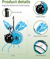 iStatue Solar Hanging Metal Butterfly Light - Weather Resistant Decorative Lights with Bouncy Springs for Garden and Patio - Spring Summer Decorations (Blue)