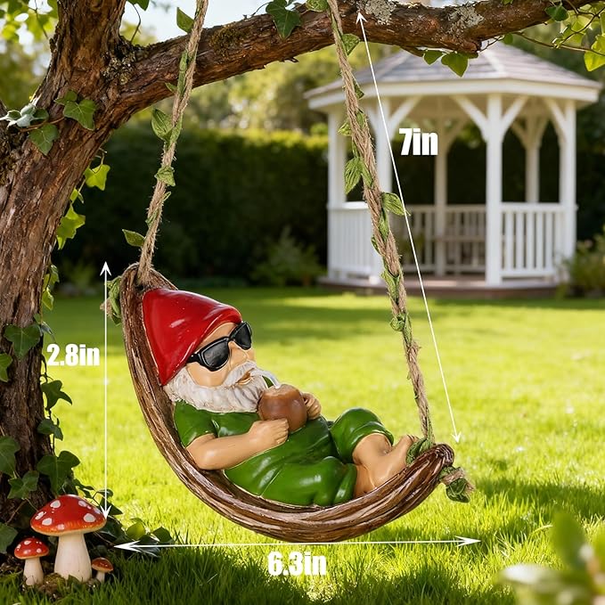 Gnome Statues for Garden Decor,Garden Hanging Decor, Resin Hanging Decorations for Outdoor, Tree Ornaments Figurines for Outside Gifts for Man Women(Coconut)