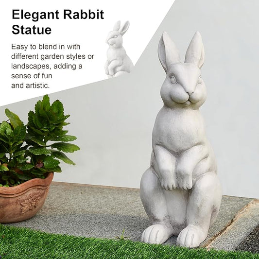 Glitzhome Rabbit Garden Statue Outdoor Standing Bunny Sculpture Lawn Decor, 22.75" H, White
