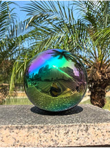 Gazing Ball for Garden Decor - 8-Inch Hollow Metal Sphere for Outdoor & Indoor Use, Patio, Yard, Flower Bed Accent Piece (Rainbow)