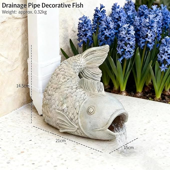 Fish Gutter Guardian Downspout Extender - Decorative Rainwater Splash Block Statue with Realistic Stone Finish,for Garden,Yard Lawn Drainage Decor