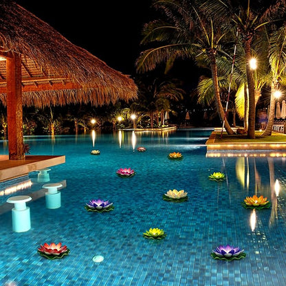 Waterproof Floating Lotus Light, 12PCS 5’’+ 6’’ Floating Lily Light Water Activated Artificial Flowers Battery Operated for Wedding Pool Anniversary Garden Decor(Mix-Color)