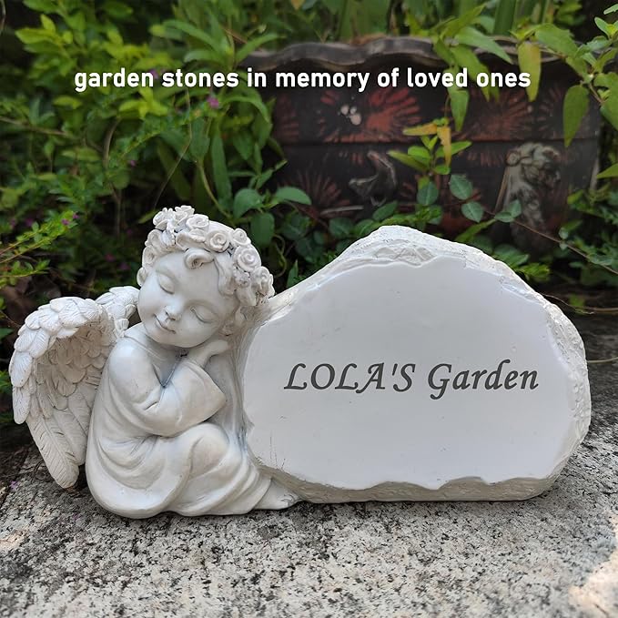 Personalized Memorial Garden Stones Engraved with Any Message, Custom Angel Gravestones Tombstones Memorial Gifts Symapthy Gifts for Loss of Loved Ones Mom Dad
