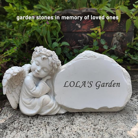 Personalized Memorial Garden Stones Engraved with Any Message, Custom Angel Gravestones Tombstones Memorial Gifts Symapthy Gifts for Loss of Loved Ones Mom Dad