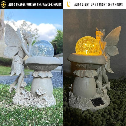 COWOS Solar-Powered Garden Fairy Statue, Handcrafted Resin Statue for Outdoor Patio, Lawn, and Garden Decor, Memorial Gift, Yard Art, Sympathy Gift