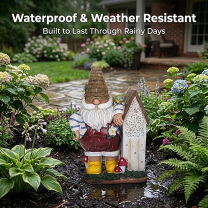 Topadorn 11" Resin Gnome Statue - Outdoor Decorative Garden Gnome Sculpture for Home, Yard, and Patio Decor