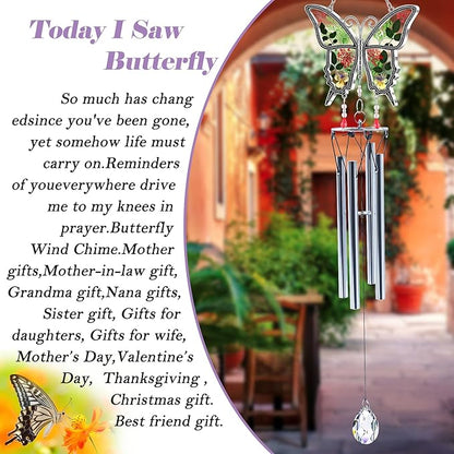 KY&BOSAM New Butterfly Wind Chime with Crystal Sympathy Wind Spinner Memorial Wind Chime for Loss of Loved One Prime Bereavement Sympathy Memorial Gift for Loss of Mother Father Gift Home Garden Decor