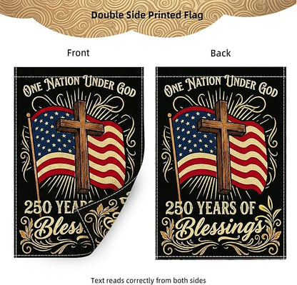 250 Years America Garden Flag, Double Sided 12x18 Patriotic Banner, One Nation Under God, 1776-2026 US Semiquincentennial Yard Decor