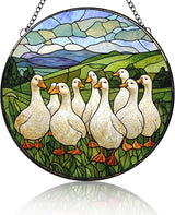 Stained Glass Window Hanging White Ducks Suncatcher Colored Glass Suncatcher for Indoor Garden Decoration Christmas Home Decor Gift for Women Men Wife Aunt and Mom (6.3x6.3in)
