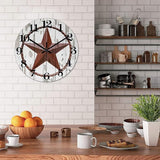 15 Inch Decorative Wall Clock Western Texas Star Country Farmhouse Wood Clock Silent Non-Ticking Battery Operated Classic Wooden Desk Clock for Home School Living Room Decoration Home Accent