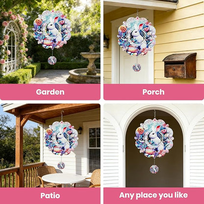 Wind Spinners Outdoor Easter Bunny and Eggs, 12 inch Stainless Steel Hanging Kinetic for Yard, Garden, Patio, Outdoor - Wind Spinners Craft Decor Birthday Gifts for Women, Men, Mom and Lovers