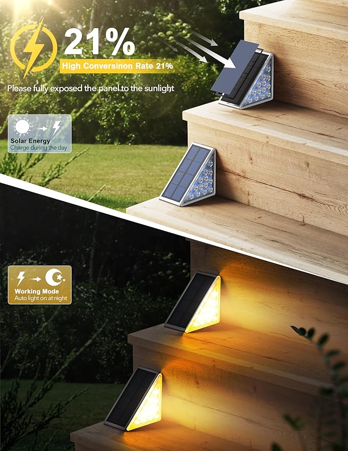 AUDLES LED Solar Step Lights Waterproof Outdoor Stair Lights, Warm White Solar Deck Lights IP67 Solar Decoration Lights for Yard, Patio, Garden, Walkways, Front Door, Pathway, Driveway, Porch 12 Pack