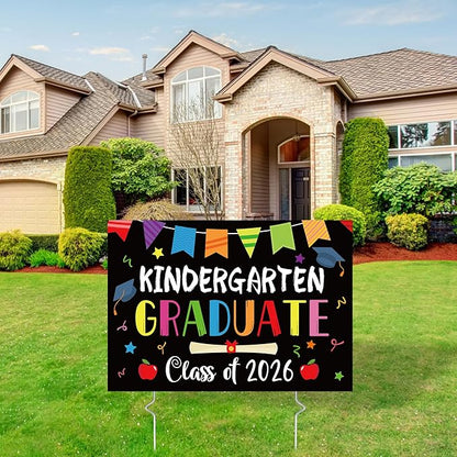 Kindergarten Grad Yard Sign Class of 2026 Preschool Graduate Lawn Sign with Stake School Congrats Graduation Decorations Colorful Graduation Party Favors Supplies Outdoor Photo Booth Props for Kids