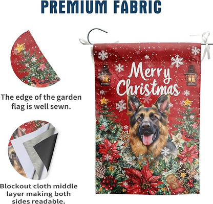 Christmas German Shepherd Garden Flag Merry Christmas Dog Yard Flag for Outside Xmas Flags 12x18 Double Sided Red Poinsettia Garden Flags Winter Porch Decorations Outdoor