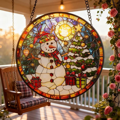 Sun Catcher Stain Glass,Christmas Snowman Suncatcher Stained Glass Decor for Window Hanging, Gardening Gifts for Women with 6.3 Inch