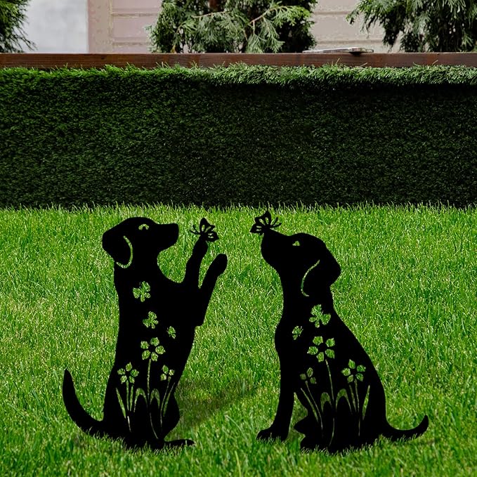 2 Pack Decorative Garden Stakes - 15" Rust-Resistant Metal Dog Silhouette Outdoor Decor, Corten Steel Labrador Yard Art with Easy Installation for Gardens, Patios & Walkways (Black Lab Design)