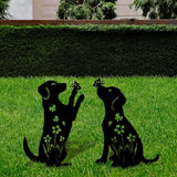 2 Pack Decorative Garden Stakes - 15" Rust-Resistant Metal Dog Silhouette Outdoor Decor, Corten Steel Labrador Yard Art with Easy Installation for Gardens, Patios & Walkways (Black Lab Design)