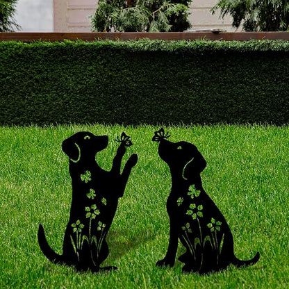 2 Pack Decorative Garden Stakes - 15" Rust-Resistant Metal Dog Silhouette Outdoor Decor, Corten Steel Labrador Yard Art with Easy Installation for Gardens, Patios & Walkways (Black Lab Design)