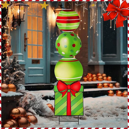 Yookeer 2 Pcs Large Candy Christmas Metal Yard Stakes Signs 29.9 Inch Lime Green Lollipop Peppermint Christmas Outdoor Decorations Lawn Signs with Stakes Colorful Xmas Decor for Front Door Garden