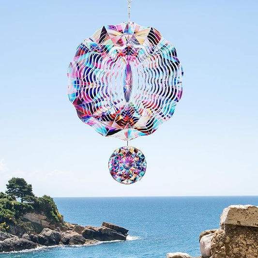 Metal Wind Spinners Outdoor - Diamond Stainless Steel Hanging Decor Indoor Outside Art Sculptures 3D Kinetic Spinning Ornaments for Garden Patio Porch Birthday for Women Mom