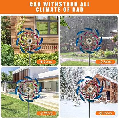 46" Wind Spinners for Yard and Garden with Solar LED Light, Metal Kinetic Wind Spinner Outdoor Decor, Wind Sculpture Yard Art Decorations for Patio, Lawn & Garden