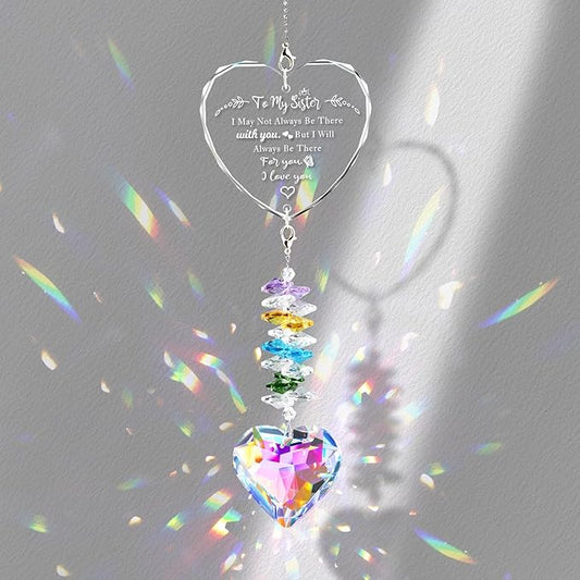 Birthday Gifts for Sister, Crystal Suncatcher Indoor Window Rainbow Maker Hanging Ornament, I Love You Sun Catcher Gifts from Sister, Window Hangings Home Decoration