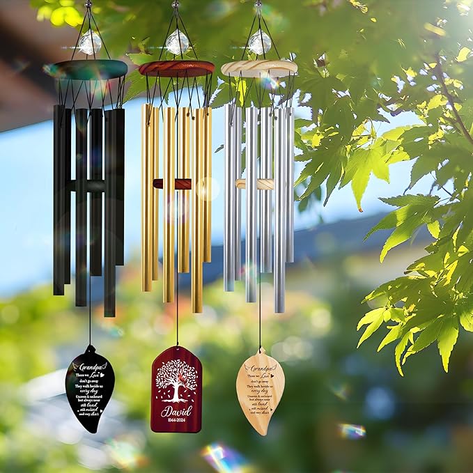 Personalized Dad Cardinal Memorial Crystal Wind Chimes Remembrance Sympathy Ornament Keepsake in Memory of Papa Daddy Father-in-Law Custom Name Bereavement Condolence Gift for Window Garden Hanging