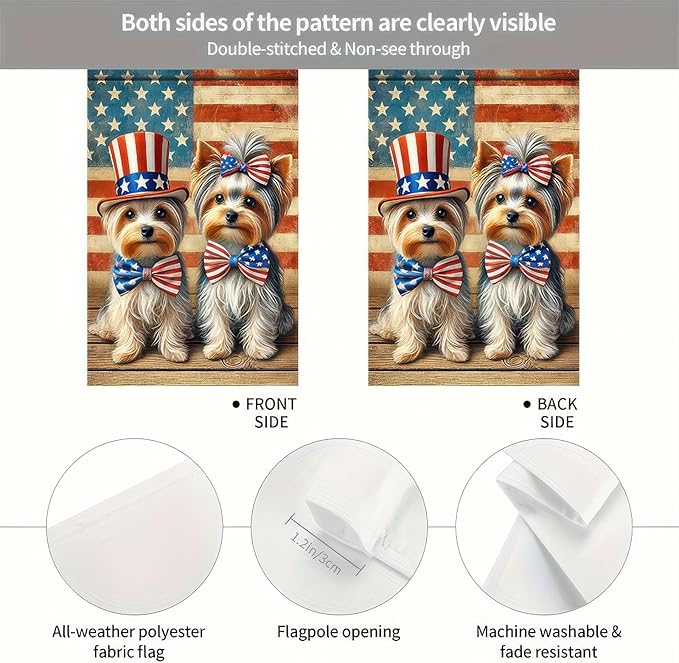 BlissYard Patriotic 4th of July Yorkie Dog Garden Flag American Flag Double Dogs Welcome Small Yard Flag 12x18 Inch Double Sided Patriotic Dog Decor Outdoor Seasonal Decoration Independence Day Memorial Day