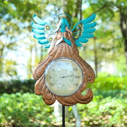 MUMTOP Indoor Outdoor Thermometer - Angel Wall Thermometer, Solar Lights Decorative Temperature Thermometer with Garden Stake for Patio, Room, Greenhouse, Outside Decor