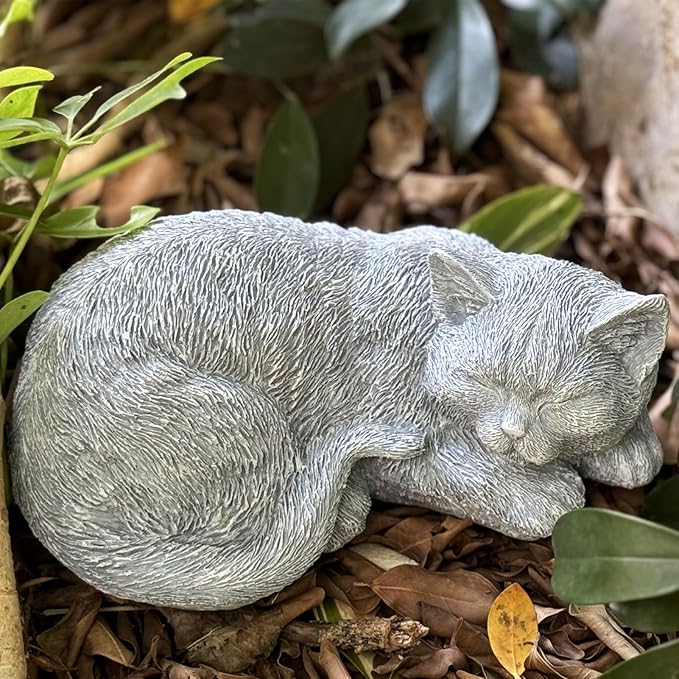Cat Memorial Stone Garden Decor Outdoor Statue, Figurine Sculpture for Patio, Porch and Lawn, Sleeping Cat Decoration, Gifts for Mom