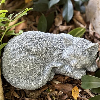 Cat Memorial Stone Garden Decor Outdoor Statue, Figurine Sculpture for Patio, Porch and Lawn, Sleeping Cat Decoration, Gifts for Mom