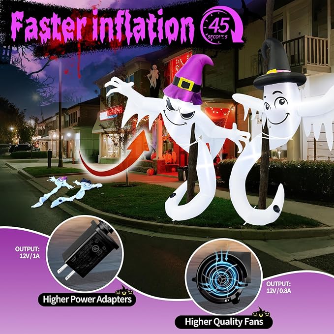 【2025 Latest Release】 Halloween Inflatables Ghost Outdoor Decorations 6FT Double Ghosts Inflatable with 4 LED Lights Cute Blow Up Yard Decor for Outdoor Ghost Decor for Yard Garden Lawn