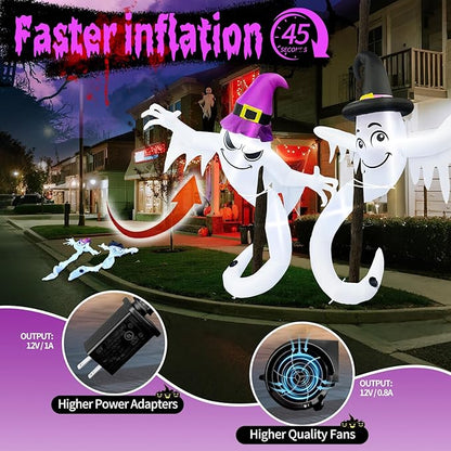 【2025 Latest Release】 Halloween Inflatables Ghost Outdoor Decorations 6FT Double Ghosts Inflatable with 4 LED Lights Cute Blow Up Yard Decor for Outdoor Ghost Decor for Yard Garden Lawn
