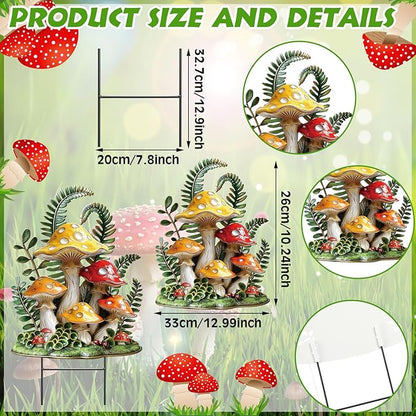 Amyhill Spring Mushroom Outdoor Decor Metal Garden Stakes Mushroom Yard Signs Gift for Nature Lovers Farmhouse Waterproof Lawn Sign Outdoor Decorations for Spring Summer Holiday Garden Lawn Decor