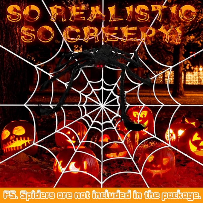 YUNAI Spider Webs Halloween Decorations Outdoor, 5ft White Fake Spider Web, Scary Haunted House Outdoor Wall Decor for Halloween Party Hanging Decorations