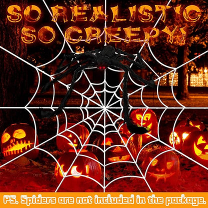YUNAI Spider Webs Halloween Decorations Outdoor, 5ft White Fake Spider Web, Scary Haunted House Outdoor Wall Decor for Halloween Party Hanging Decorations