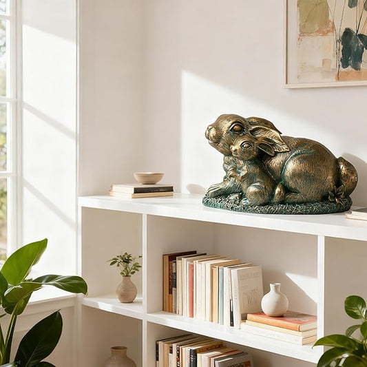 Rabbit Garden Outdoor Statue Resin Easter Bunny Statues for Home, Living Room Decoration, Garden Decor,Verdigris Gold