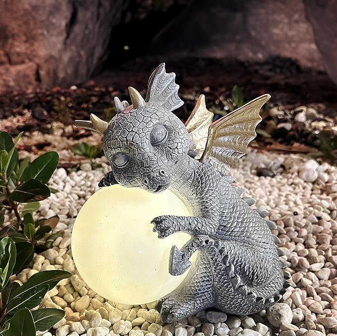 8.7" Solar Dragon Garden Statue,LED Figurine Light,Resin Outdoor Sculpture,Solar Patio Accent Decor,Night Garden Light Statue,Powered Sculpture Yard Art,Landscape Decor,Path Light Ornament