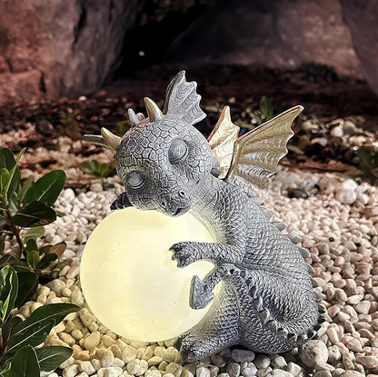 8.7" Solar Dragon Garden Statue,LED Figurine Light,Resin Outdoor Sculpture,Solar Patio Accent Decor,Night Garden Light Statue,Powered Sculpture Yard Art,Landscape Decor,Path Light Ornament