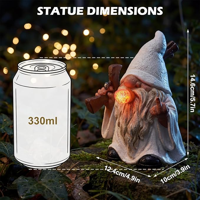 EXYGLO Solar Gnome Garden Decor Statue, 5.7" Middle Finger Gnome with Flickering Cigar Outdoor Funny Decoration for Lawn, Patio, Yard, and Unique Housewarming, Individual Birthday Ornament Gift