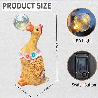 Solar Garden Duck Statue with LED Lights, Waterproof Outdoor Decor for Patio Lawn Yard, Cute Resin Duck Ornament with Unique Bubble Design, Ideal Gift for Women Mom-Orange