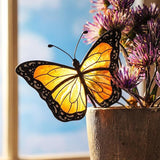 Geelin 1 Pc Stained Glass Flying Butterfly Suncatcher Flower Pot Decoration Metal Plant Pot Hangers Colorful Garden Yard Suncatcher Decor for Spring Home Indoor Outdoor Decor(Orange, Chic)