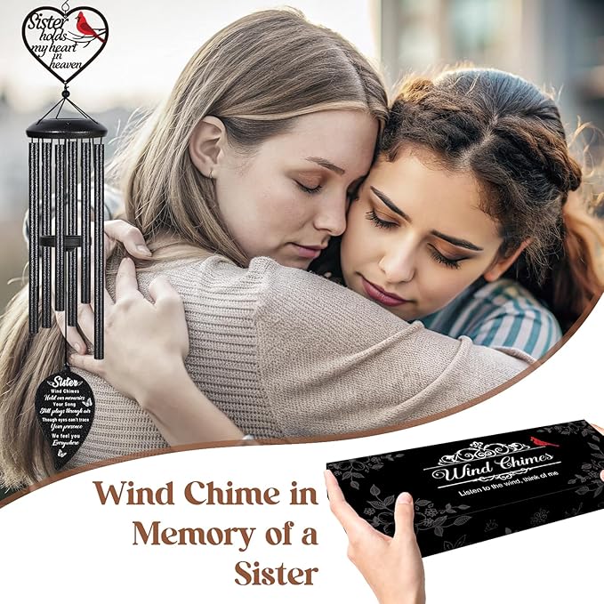 Memorial Gifts for Loss of Sister Wind Chimes,Sympathy Gifts for Loss of Sister,Bereavement Remembrance Funeral Condolence Gifts for Loss of Sisters, 30“ Memorial Wind Chimes for Loss of Loved One