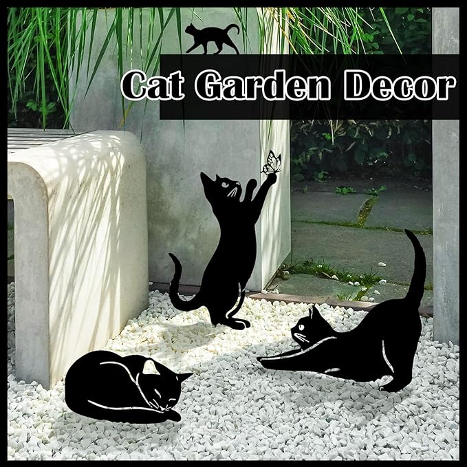Tandefio 6 Pack Black Cat Garden Stakes Metal Cat Silhouette Decorative Garden Statues for Yard Art Outdoor Decor for Patio Lawn Farmhouse Ornament Cats Lover Gifts Bird Repellent Scaring Pest(Large)