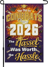 Graduation Decorations 2026 - Class of 2026 Garden Flag | Graduation Decor Party Favors Supplies for Outdoor Indoor Double-Side Backdrop Banner for Garden Porch Patio Lawn Yard Home,12x18Inch (Purple)
