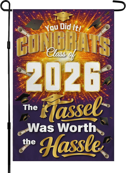 Graduation Decorations 2026 - Class of 2026 Garden Flag | Graduation Decor Party Favors Supplies for Outdoor Indoor Double-Side Backdrop Banner for Garden Porch Patio Lawn Yard Home,12x18Inch (Purple)