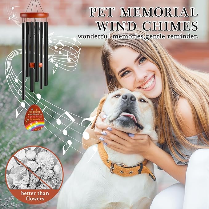 Dog Memorial Wind Chimes and Shadow Box, Pet Memorial Gifts for Dogs, Loss of Dog Cat Sympathy Remembrance Gift Picture Frame Set, Pets Passing Away Bereavement Grieving Gift