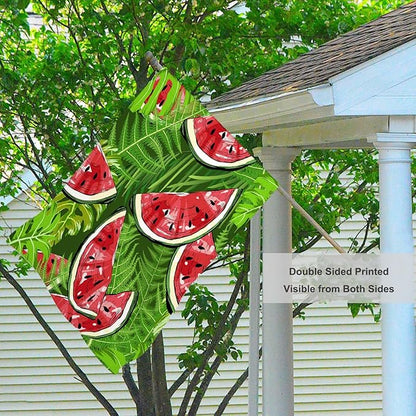Mugod Sweet Watermelon House Flag 28 x 40 Vertical Double Sided, Black Seed Red Pulp Green Skin Summer Themed Farmhouse Holiday Outside Decorations Large Burlap Yard Flag
